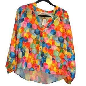 Collection by Cezele – Geometric Cube Print Blouse – S